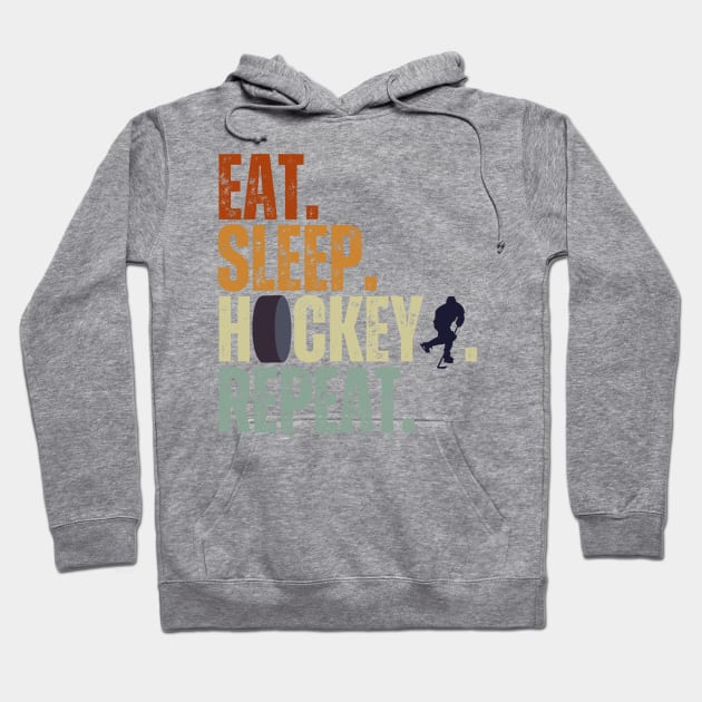 Eat Sleep Hockey Repeat Kids Adult Ice Hockey Retro Vintage Hoodie by Just Me Store